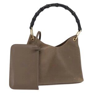 GUCCI Bamboo Hand Bag Leather Brown Gold